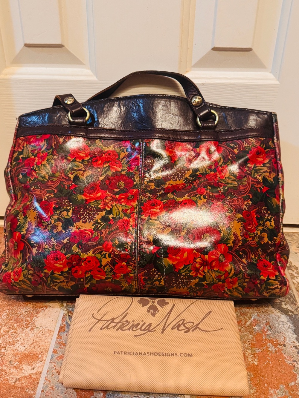 Beautiful Patricia Nash Rust Forrest Italian Large Leather Poppy Tote!